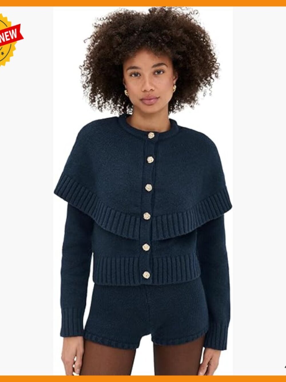 Mid-Weight Stretch Knit Cape Cardigan with Capelet Overlay